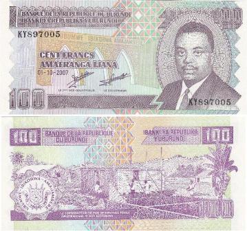 Бурунди 100 франков. 2007 год.