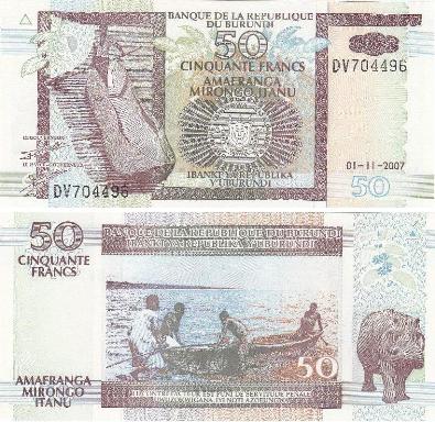 Бурунди 50 франков. 2007 год.