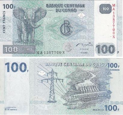 Конго 100 франков 2007 года.