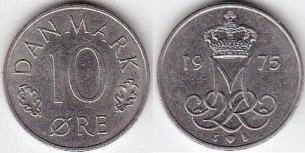 Дания 10 эре  образца 1973-1978 г.г.