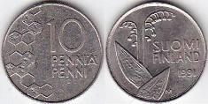 Финляндия. 10 пенни образца 1990-2000 года.