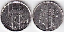 Нидерланды. 10 центов образца 1982-2000 года.