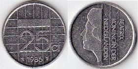 Нидерланды. 25 центов образца 1982-2000 года.