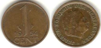 Нидерланды. 1 цент 1954г.