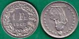 Швейцария 1 франк 1969 года.